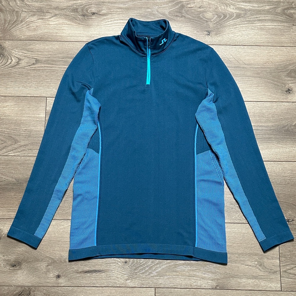 J. Lindeberg 1/4 Zip Mid Weight Long Sleeve Golf Pullover Blue Size Small‎